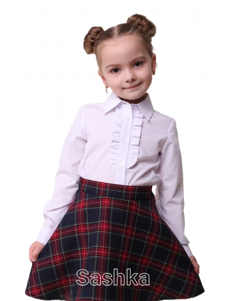 Блуза для дівчинки класична шкільна довгий рукав біла, розмір 116-146